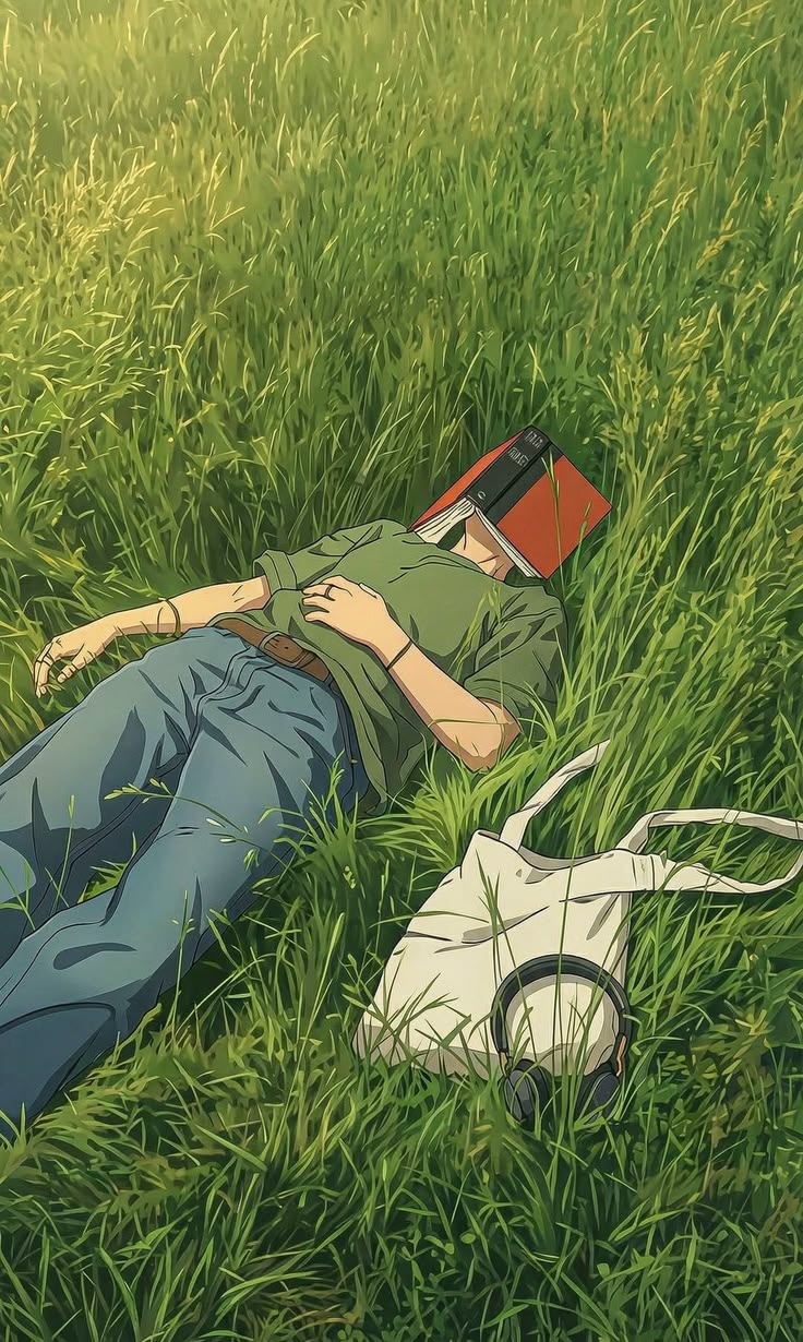 Reader lying in grass sample image
