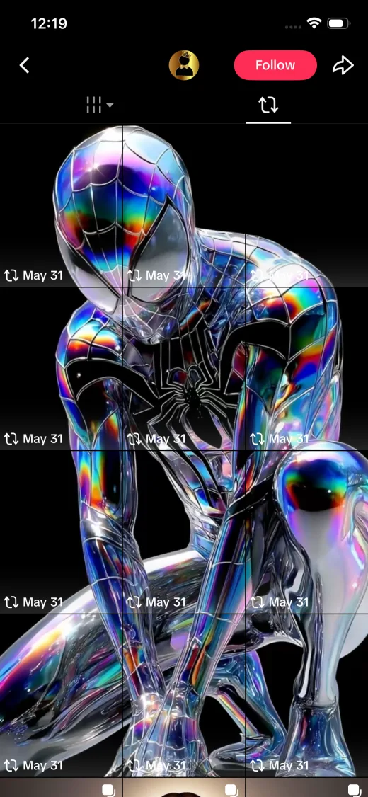 Character mural grid across a TikTok profile