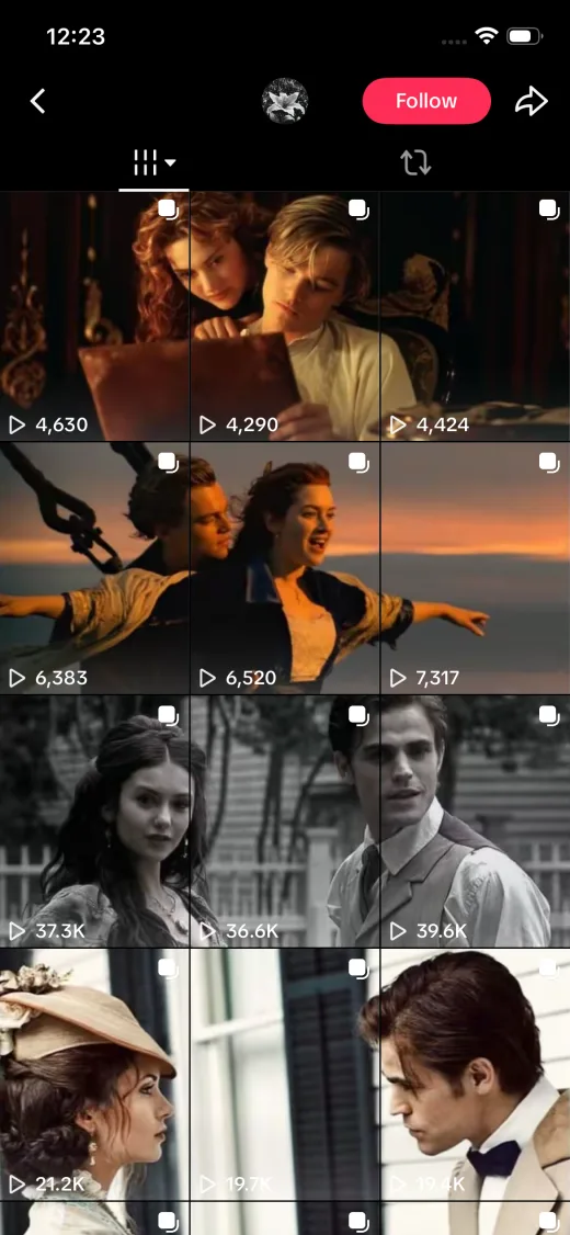 Film-themed TikTok profile with repost banner