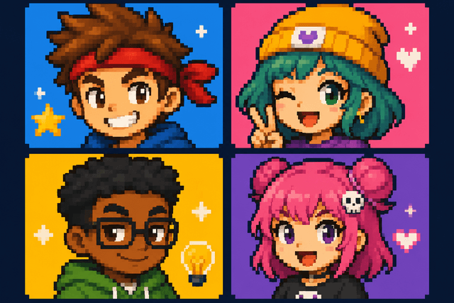 Pixel art avatar portraits illustration