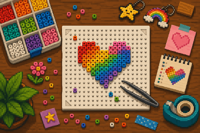 Pixel art perler bead craft scene illustration